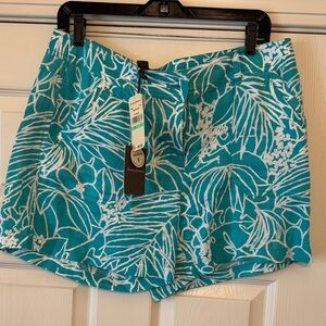 NWT Tommy Bahama Teal and White Floral Linen Women’sShorts Size 8